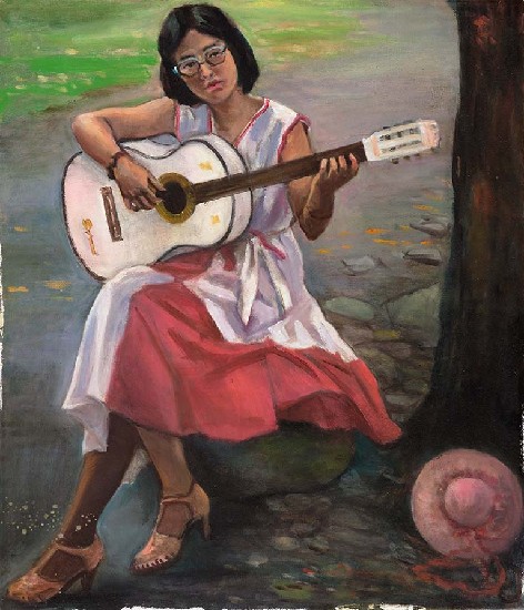 少女與吉他的焦點圖