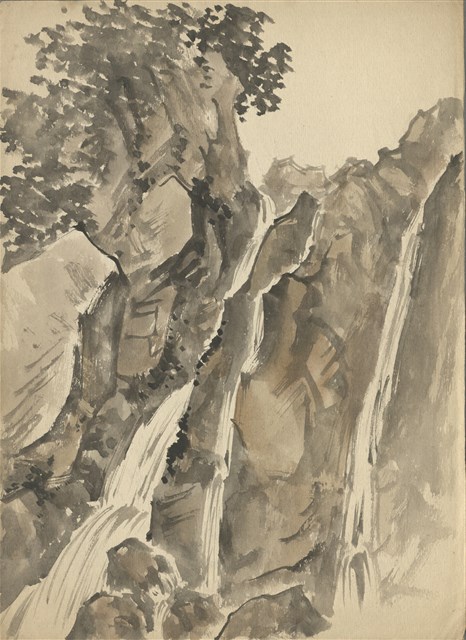 (1)岩石瀑布；(2)花鳥(畫稿)的焦點圖
