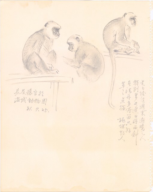 藏品:(1)寫孫女彈琴；(2)猴的(2)張圖片