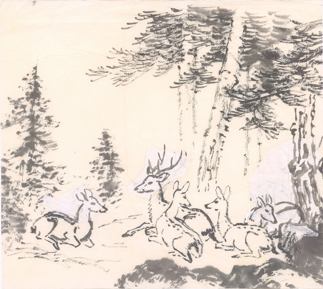群鹿於松林的焦點圖