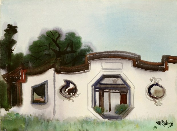 席德進，〈牆門〉，1977，水彩畫，56.3x76.0cm 