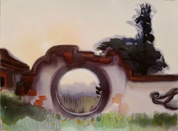 席德進，〈林家花園月洞門〉，待考，水彩畫，56.5x76.0cm 